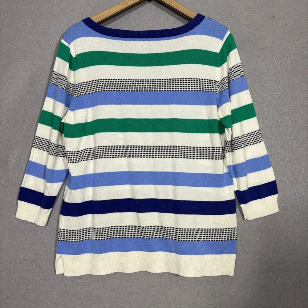Talbots Striped Knit Sweater 3/4 Sleeve Colorful Preppy Coastal Soft Casual‎ XL